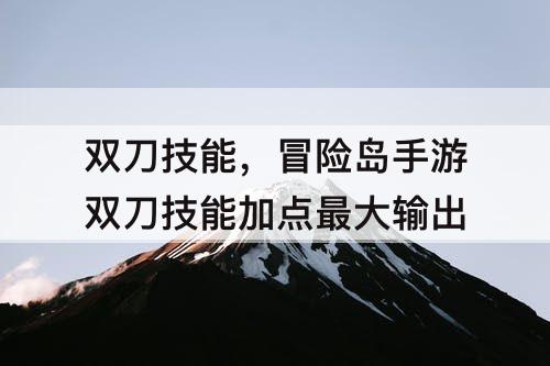 双刀技能，冒险岛手游双刀技能加点最大输出