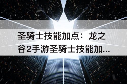 圣骑士技能加点：龙之谷2手游圣骑士技能加点