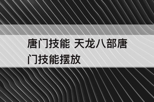 唐门技能 天龙八部唐门技能摆放