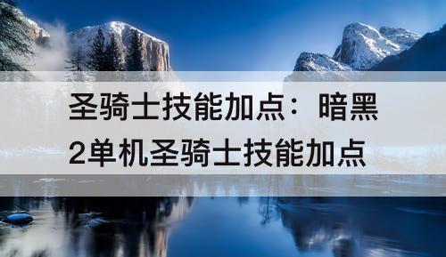 圣骑士技能加点：暗黑2单机圣骑士技能加点
