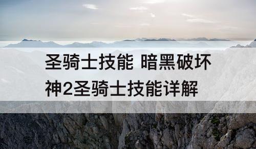 圣骑士技能 暗黑破坏神2圣骑士技能详解