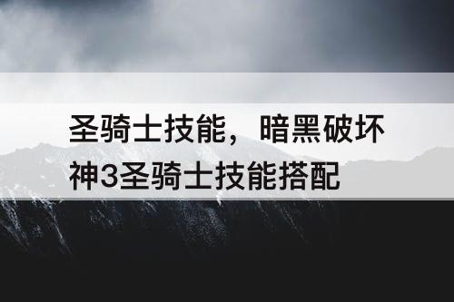 圣骑士技能，暗黑破坏神3圣骑士技能搭配